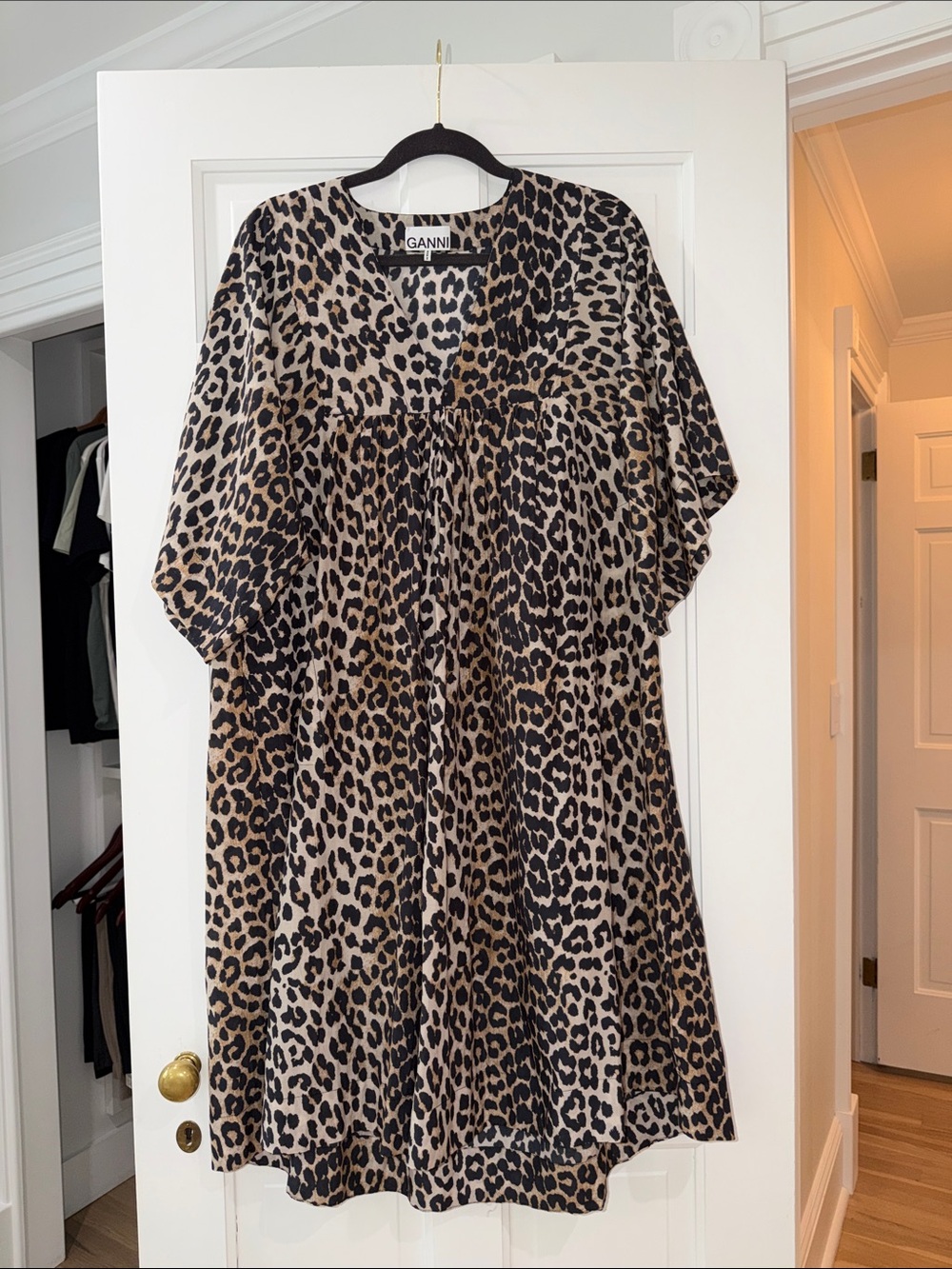 Ganni Tan and Black Leopard Print Short Dress